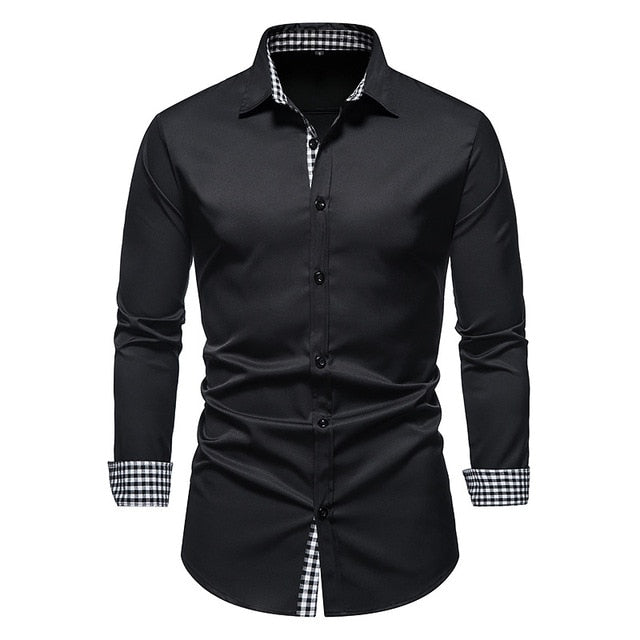 Plaid Patchwork Formal Shirts for Men