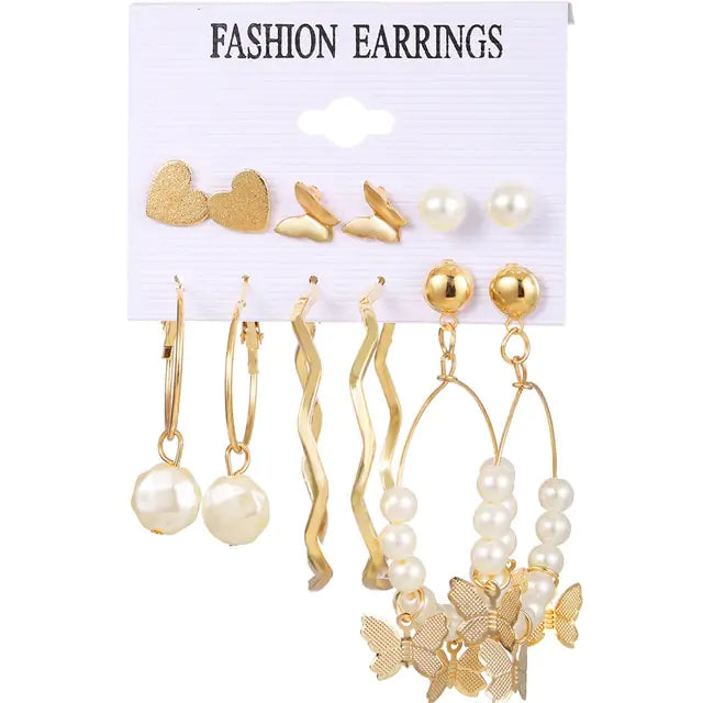 Gold Sequin Drop Earrings Set