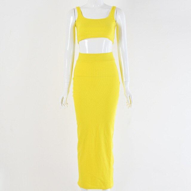 Neon Color Sexy Ribbed Dress Set