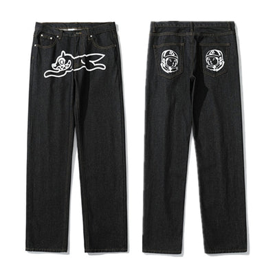 Dog Print Black Streetwear Jeans