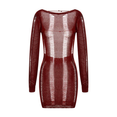 See-Through O-neck Long Sleeve Bodycon Dress