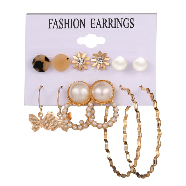 Gold Sequin Drop Earrings Set