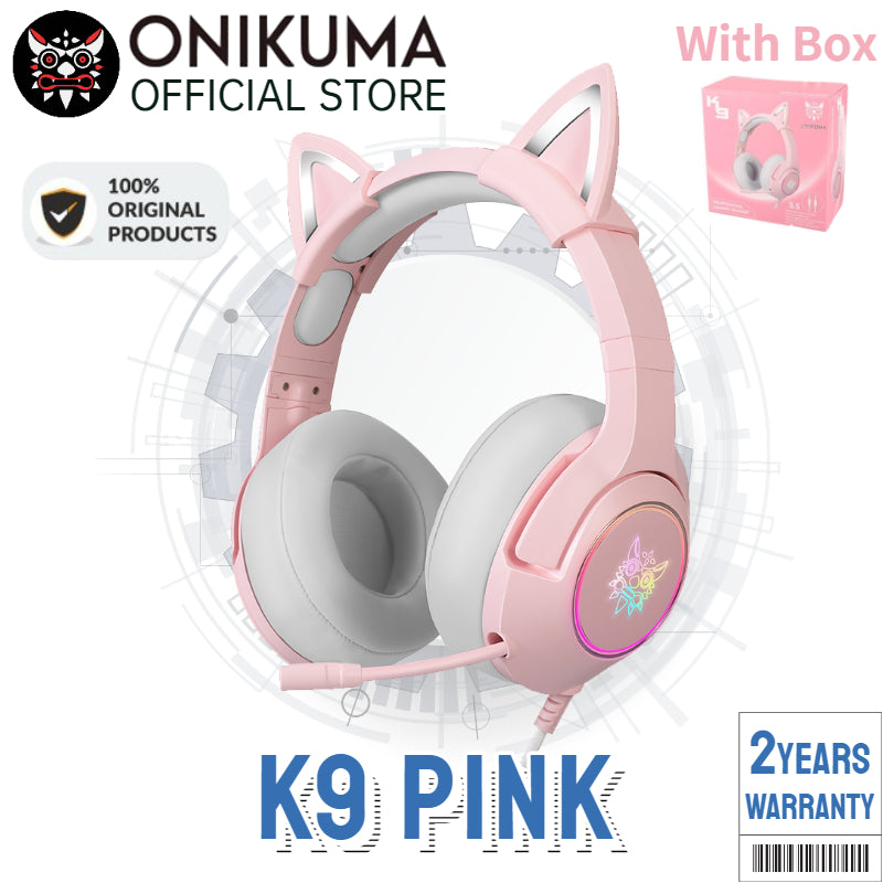 Onikuma K9 Pink Cute Cat Ear Headphone with Mic