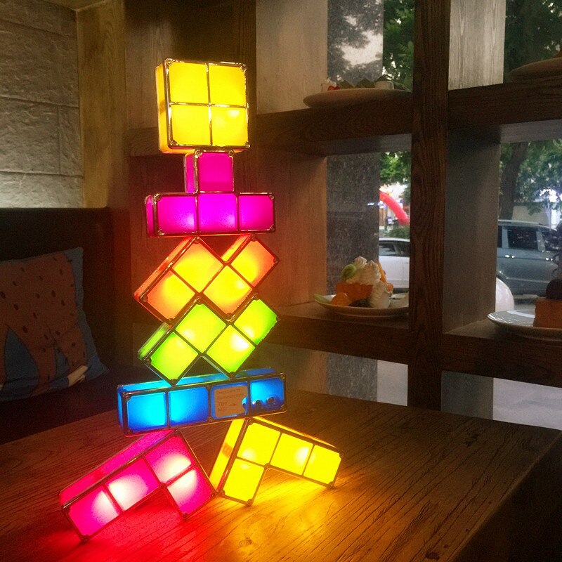 Novelty Lighting DIY Tetris Puzzle 3D LED Night Light Toy Brick Stackable Lamp Constructible Block Desk Lamp Children Kids Gift