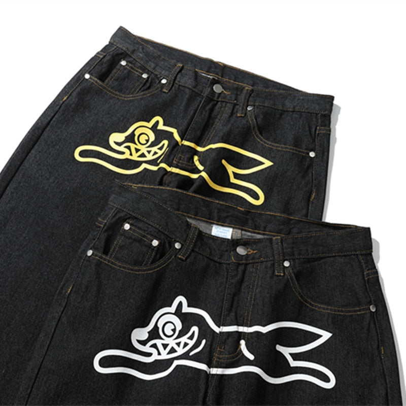 Dog Print Black Streetwear Jeans