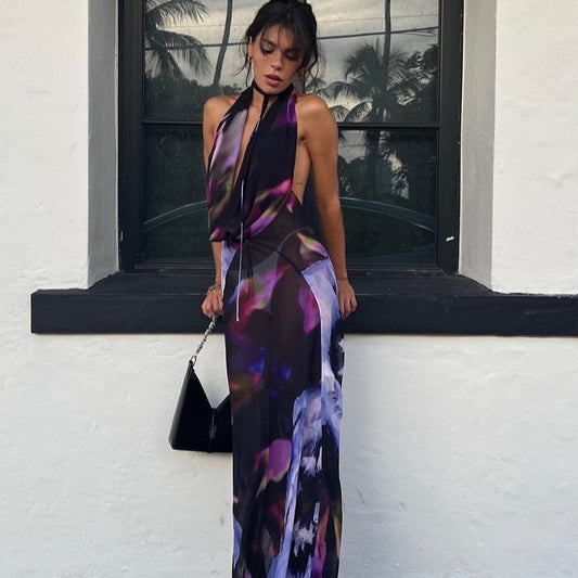 Backless Maxi Dress Sexy Purple
